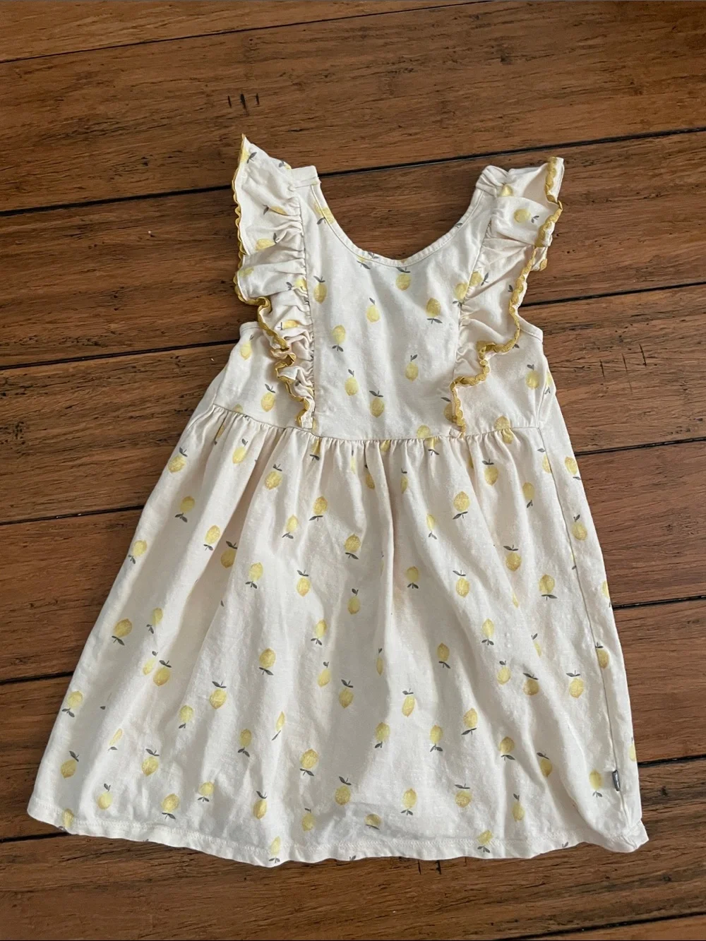 Girls' Cream Dress with Yellow Lemon Print and Ruffle Trim